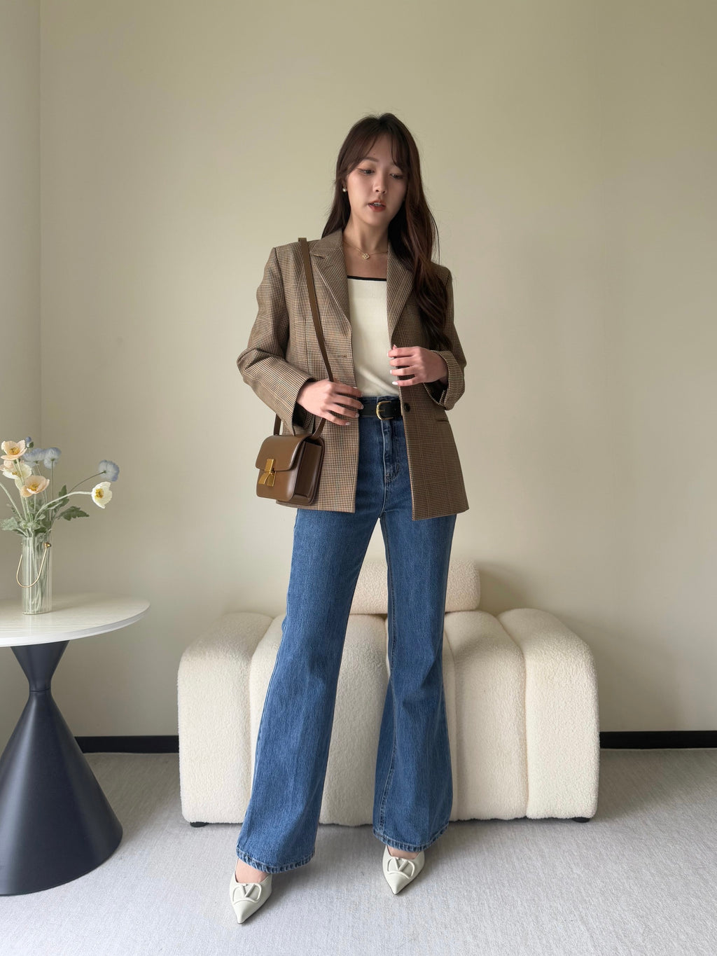 美型大U領撞色針織背心 T2411