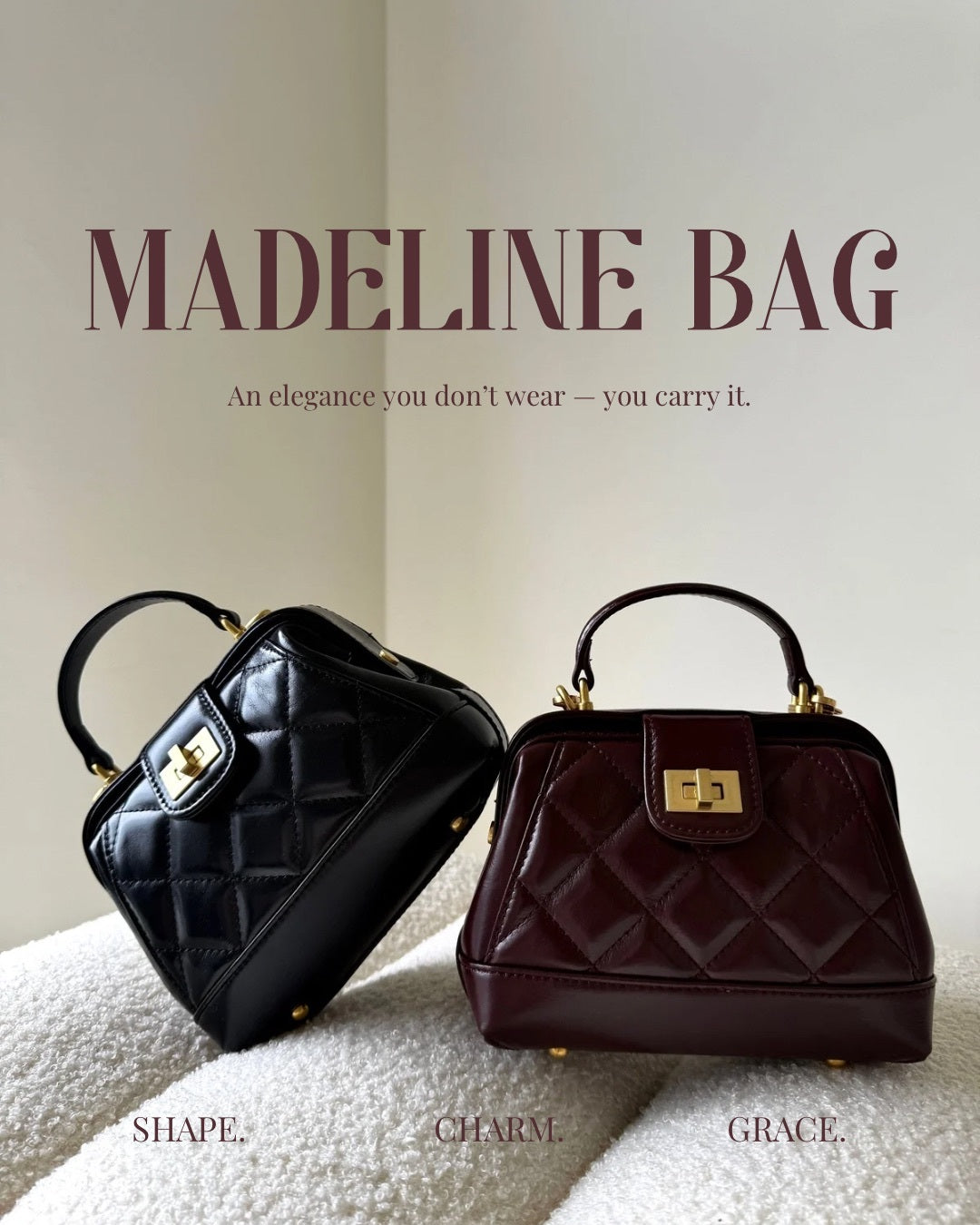 Madeline菱格紋牛皮手拎兩用醫生包