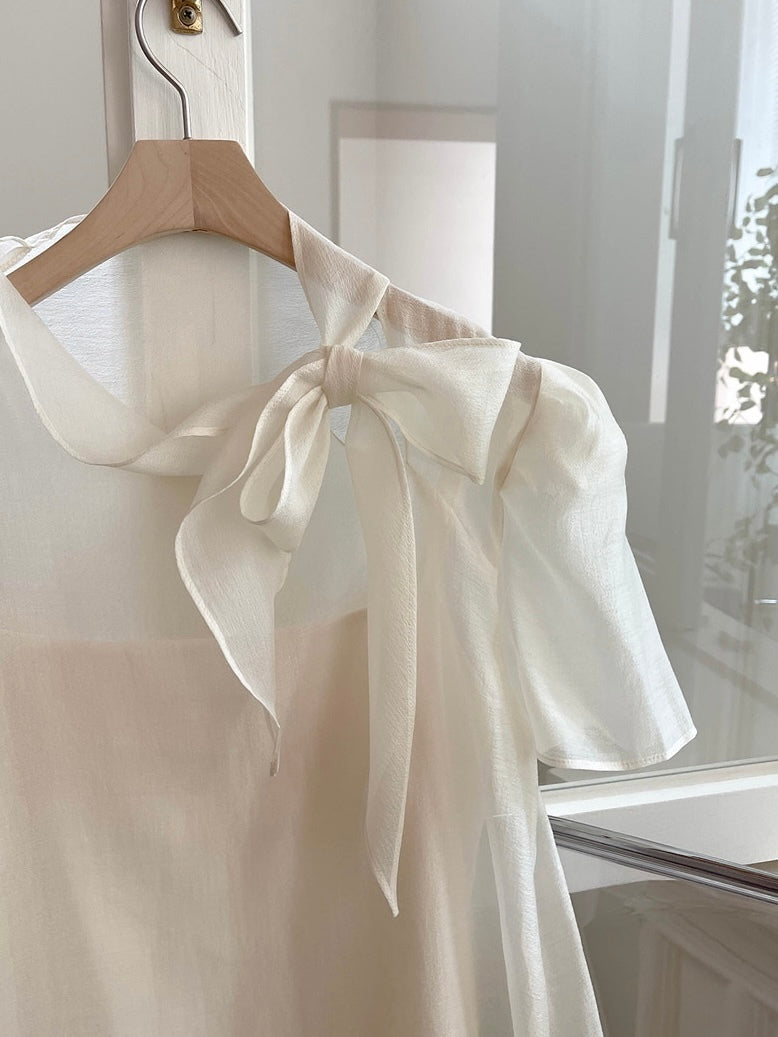 『品牌訂製』Le Calme Blouse 柔和透肌 天絲領巾雙件式上衣 粉膚