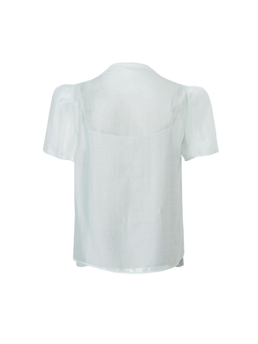 『品牌訂製』Le Calme Blouse 柔和透肌 天絲領巾雙件式上衣 柔藍
