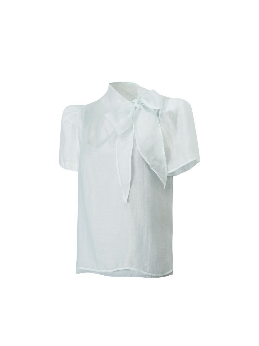 『品牌訂製』Le Calme Blouse 柔和透肌 天絲領巾雙件式上衣 柔藍