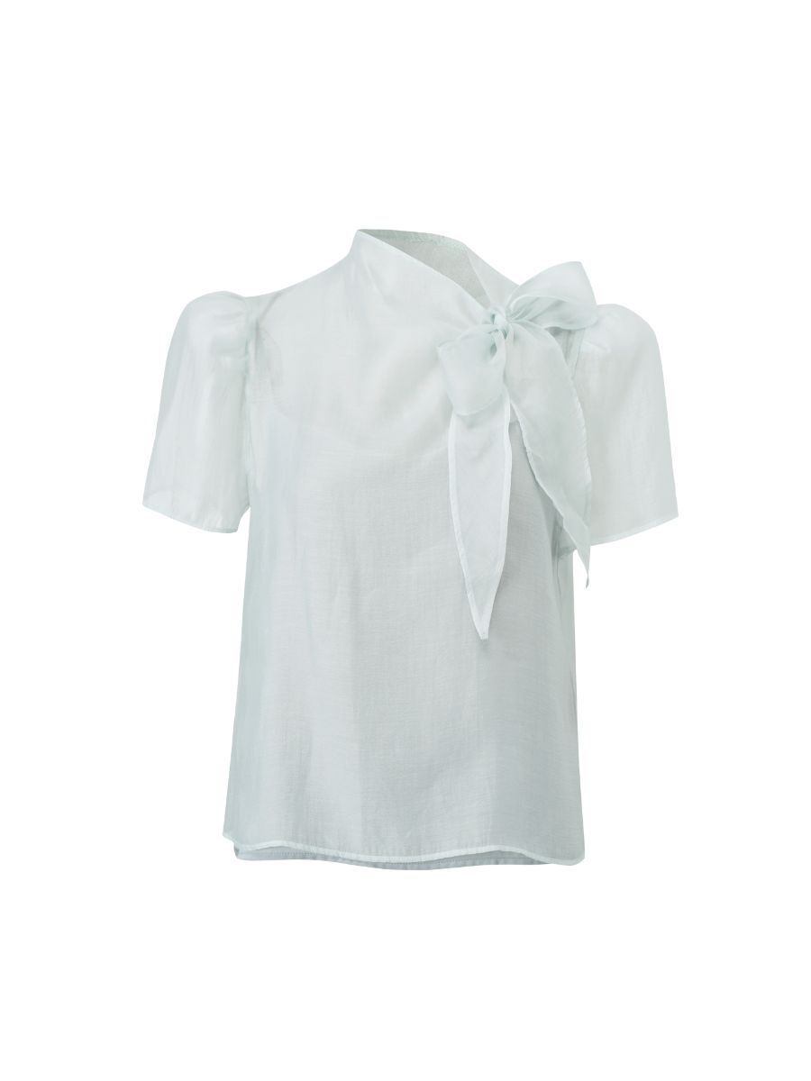 『品牌訂製』Le Calme Blouse 柔和透肌 天絲領巾雙件式上衣 柔藍